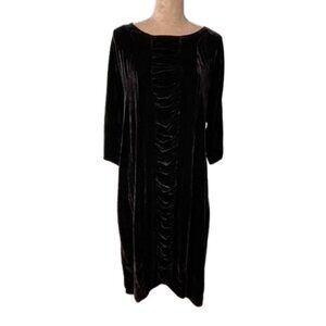 Grizas Lagenlook Silk Velvet Shift Balloon Midi Dress Black Small
